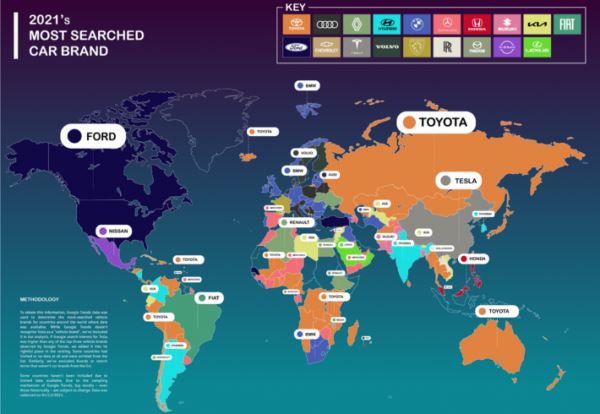 Компания Toyota стала самой популярной автомобильной маркой в Интернете в 2021 году